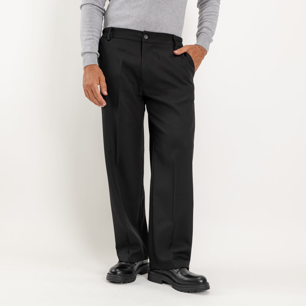 Pantalone palazzo taglio dritto con molla sul retro - Nero