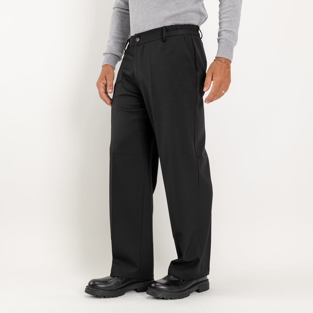 Pantalone palazzo taglio dritto con molla sul retro - Nero