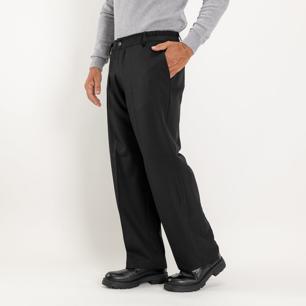 Pantalone palazzo taglio dritto con molla sul retro - Nero