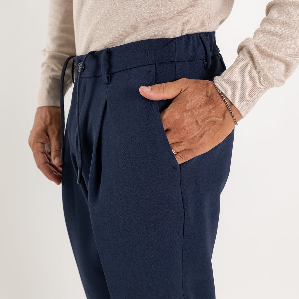 Pantalaccio sartoriale con pinces e molla sul retro - Blu