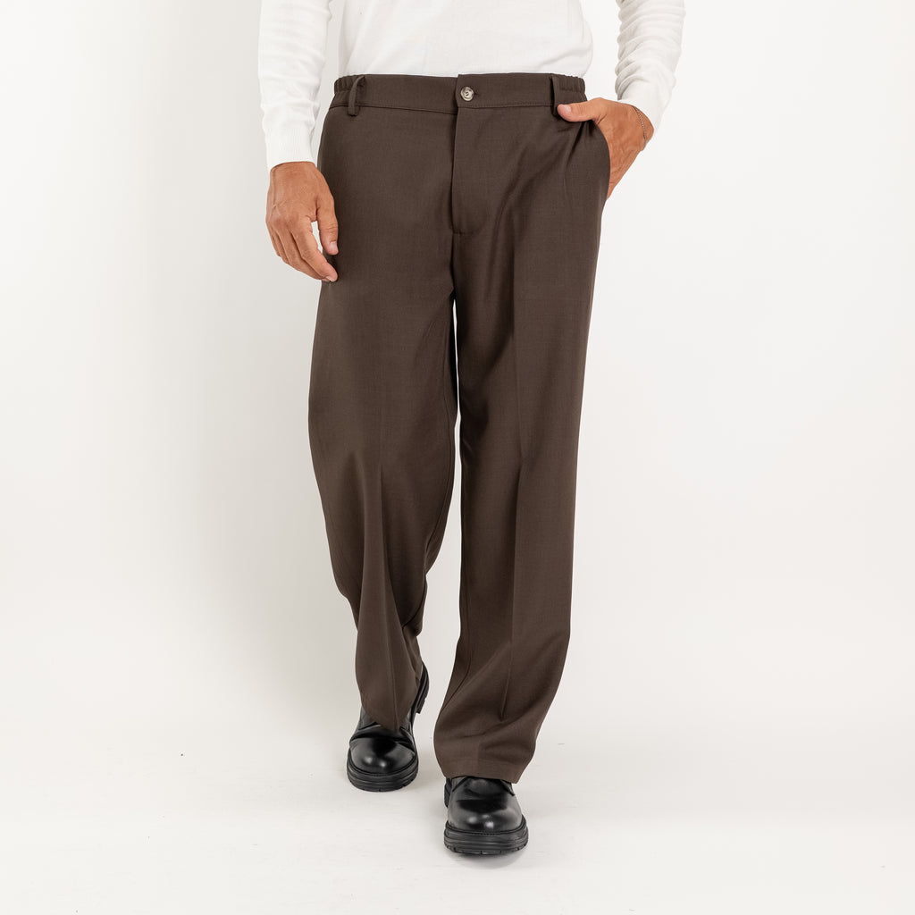 Pantalone palazzo taglio dritto con molla sul retro - Moro