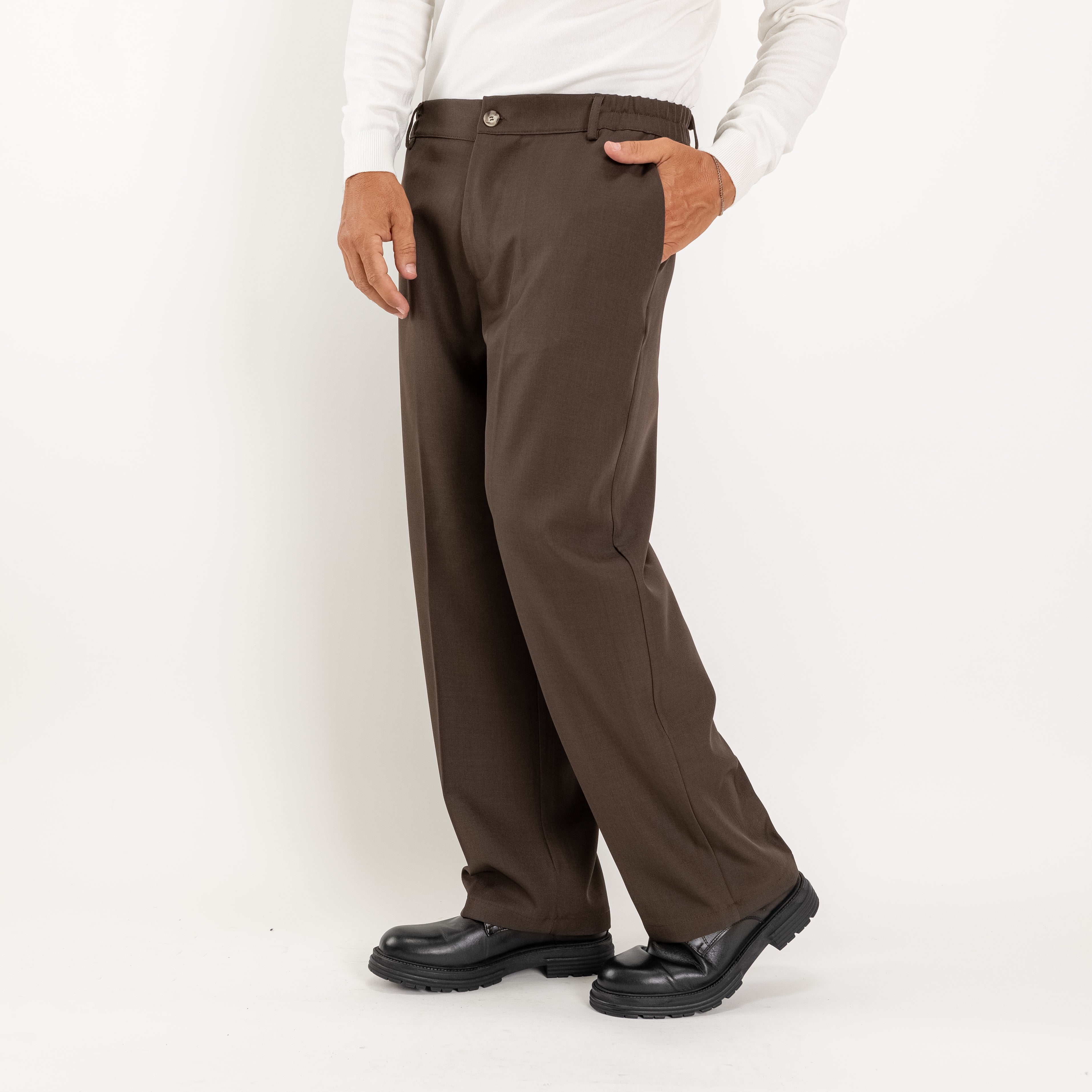 Pantalone palazzo taglio dritto con molla sul retro - Moro