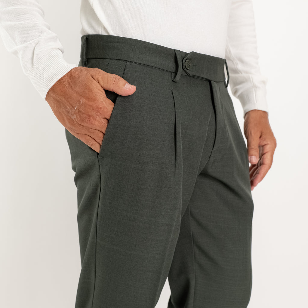 Pantalone slim fit con Pinces - Verde