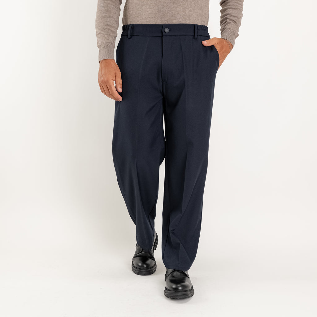 Pantalone palazzo taglio dritto con molla sul retro - Blu