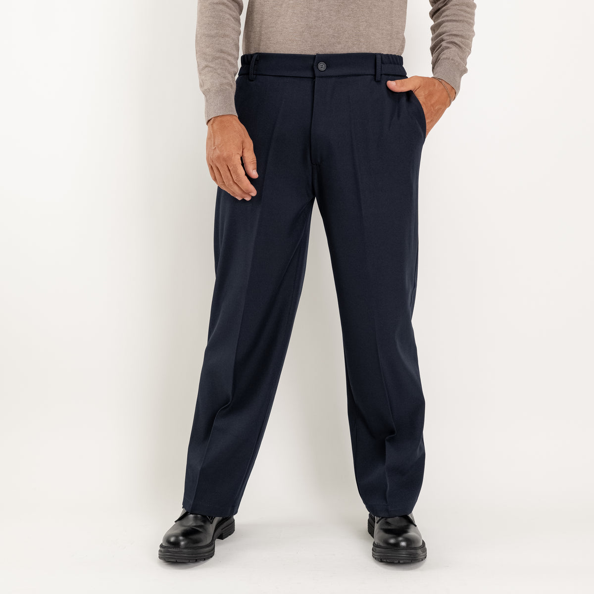 Pantalone palazzo taglio dritto con molla sul retro - Blu