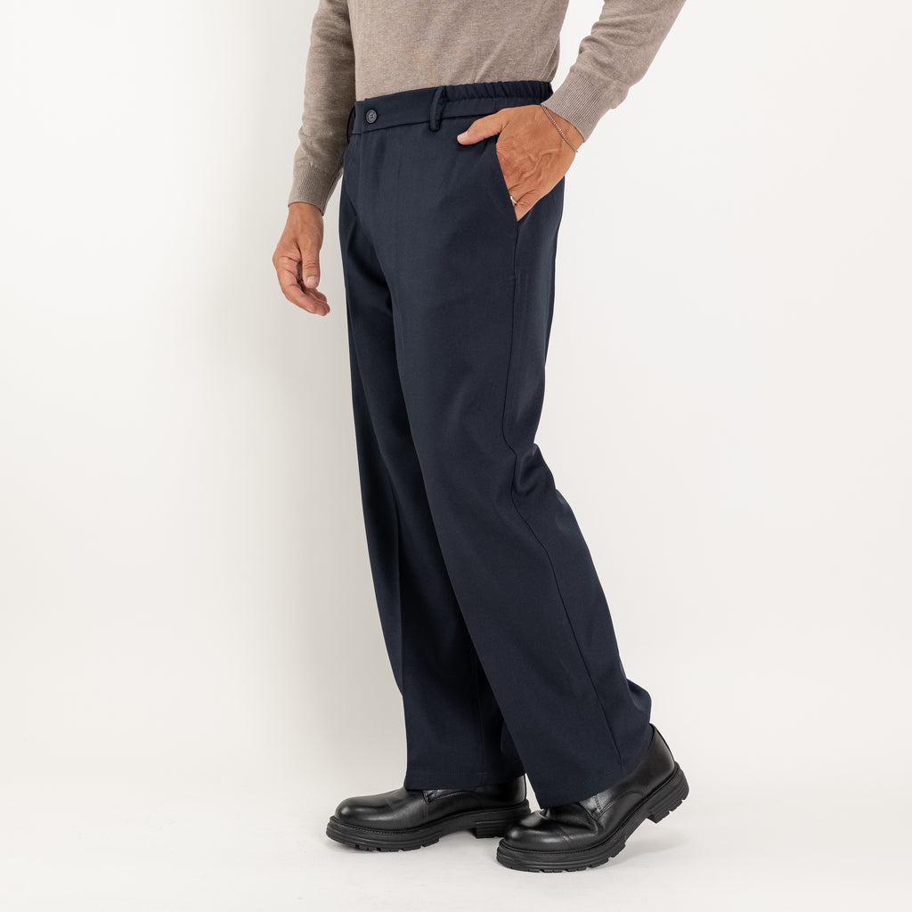 Pantalone palazzo taglio dritto con molla sul retro - Blu