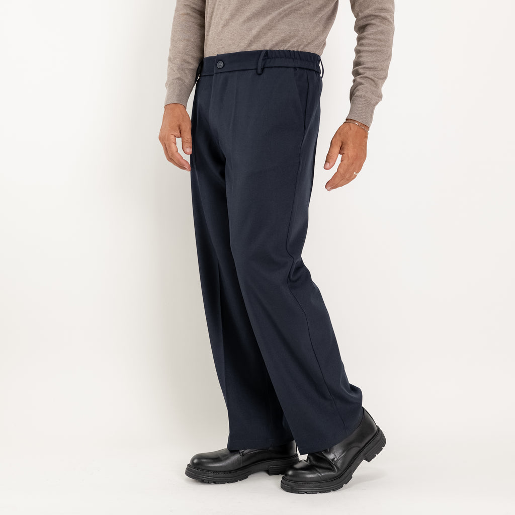 Pantalone palazzo taglio dritto con molla sul retro - Blu