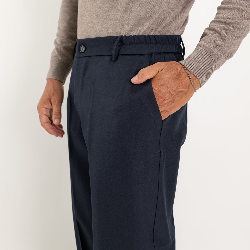 Pantalone palazzo taglio dritto con molla sul retro - Blu