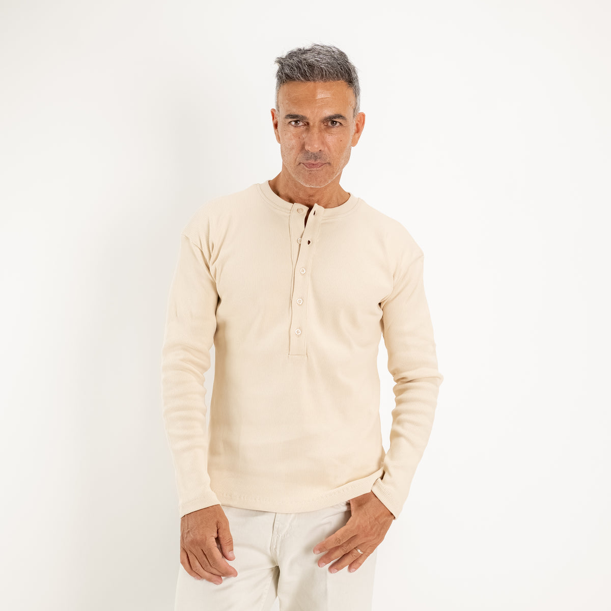 Ribbed Henley top - Beige