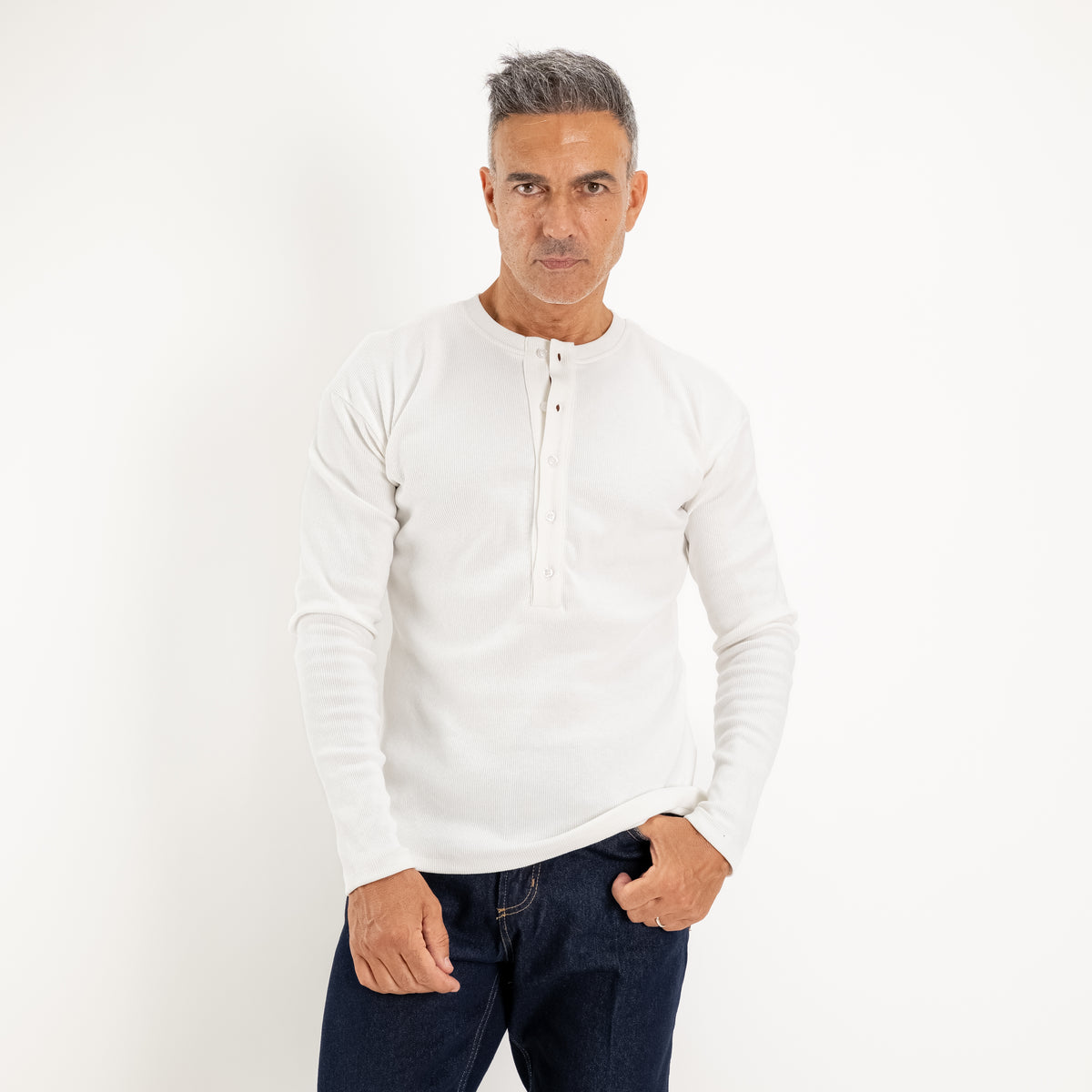 Ribbed henley shirt - White