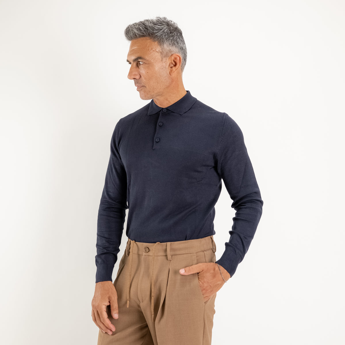 Polo in Filo a Manica Lunga - Blu