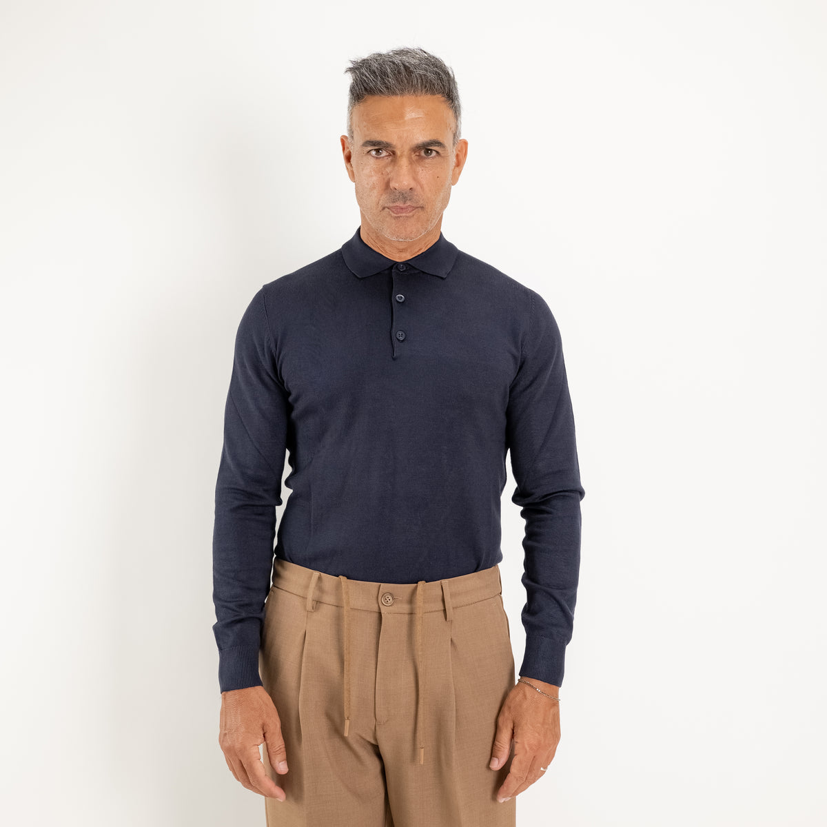 Polo in Filo a Manica Lunga - Blu