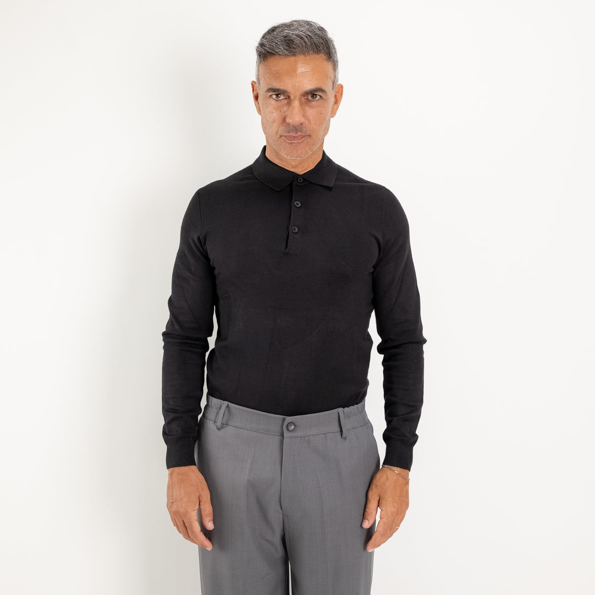Polo in Filo a Manica lunga - Nero