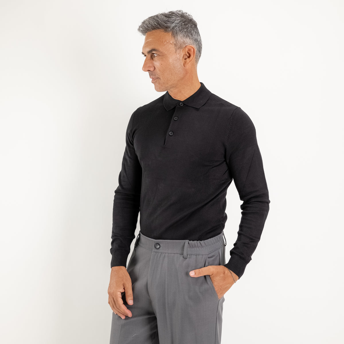 Polo in Filo a Manica lunga - Nero