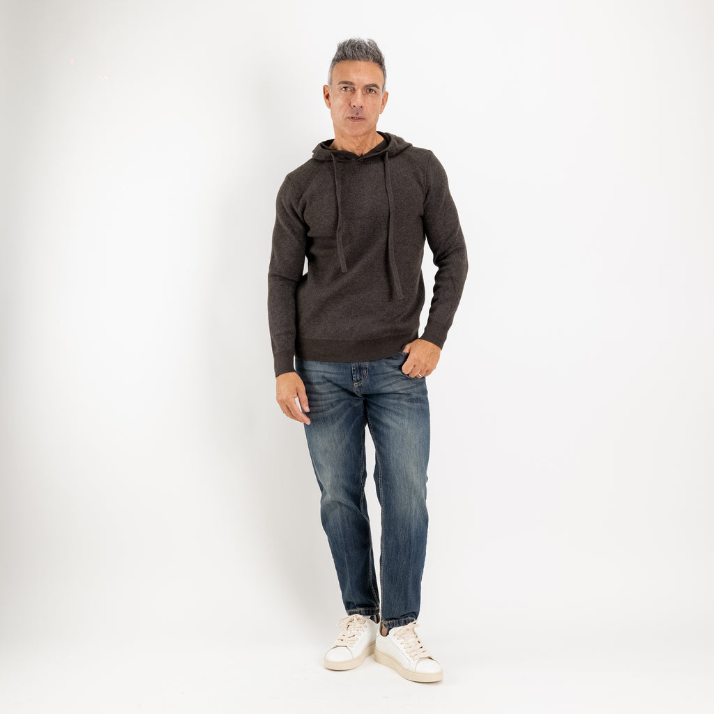Sudadera de Punto Canalé con Capucha y Cordón - Marrón Oscuro