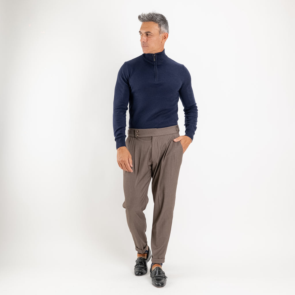 Pull demi-zip à col roulé - Bleu