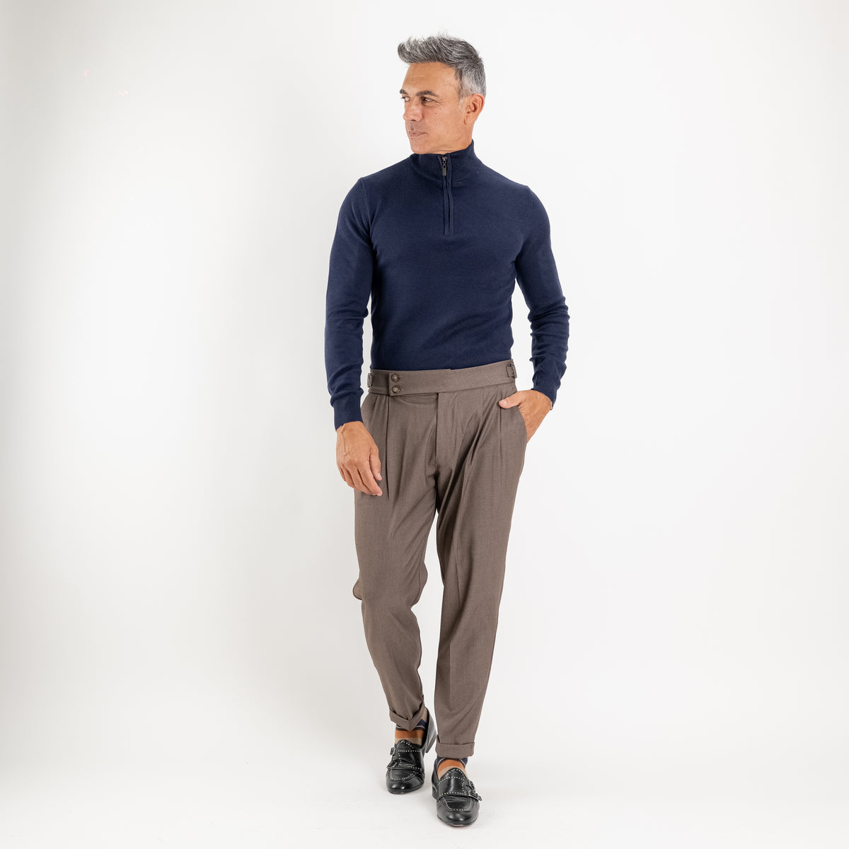 Pull demi-zip à col roulé - Bleu
