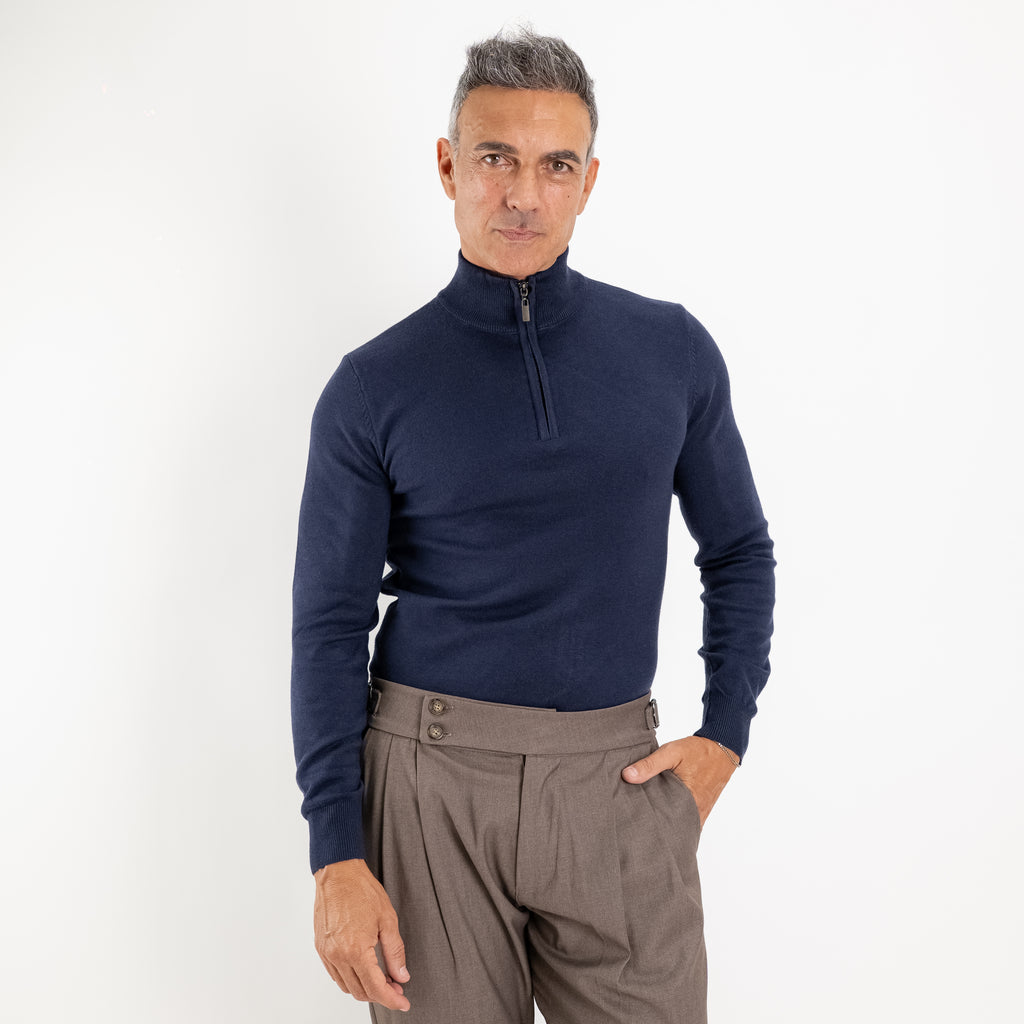 Pull demi-zip à col roulé - Bleu