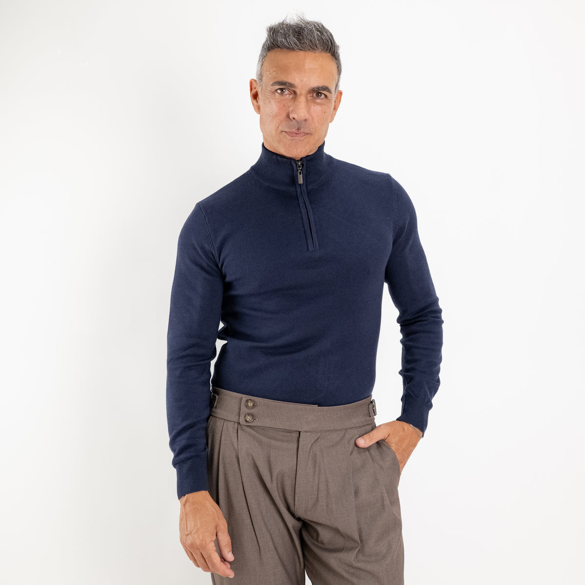 Pull demi-zip à col roulé - Bleu