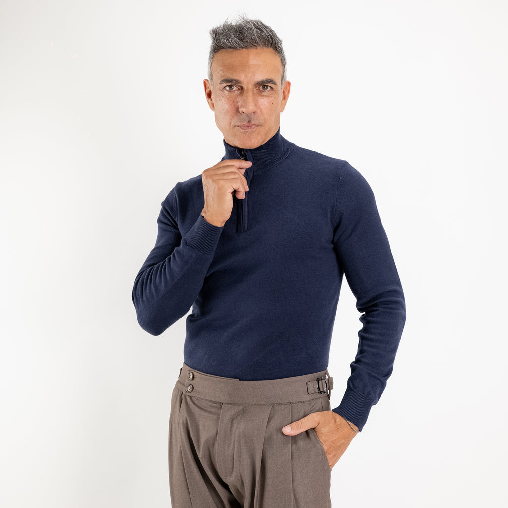 Pull demi-zip à col roulé - Bleu