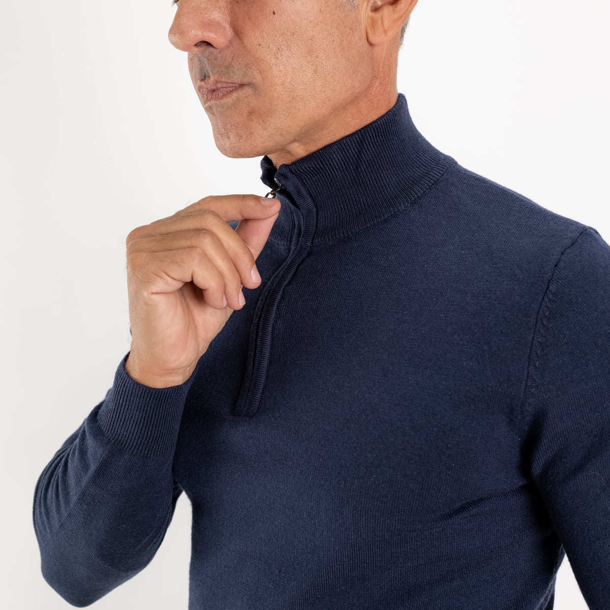 Pull demi-zip à col roulé - Bleu