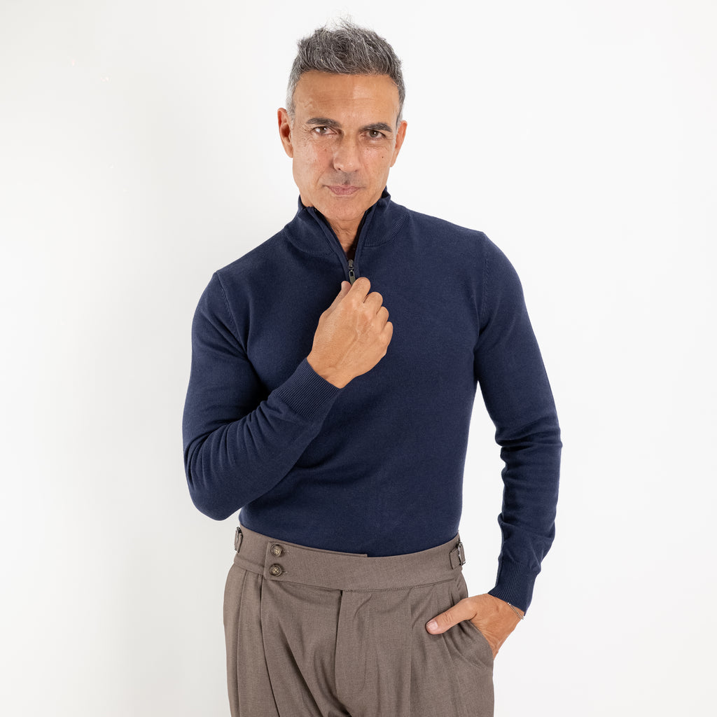 Pull demi-zip à col roulé - Bleu