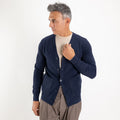 Cárdigan con cuello en V, botones y bolsillos - Azul