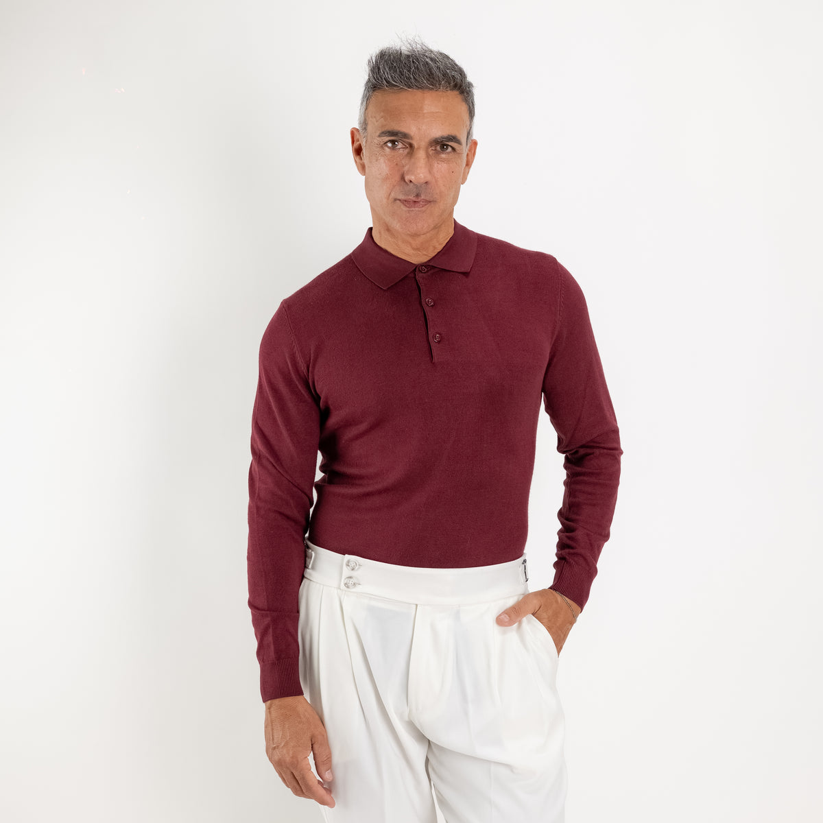 Polo de hilo de manga larga - Burdeos
