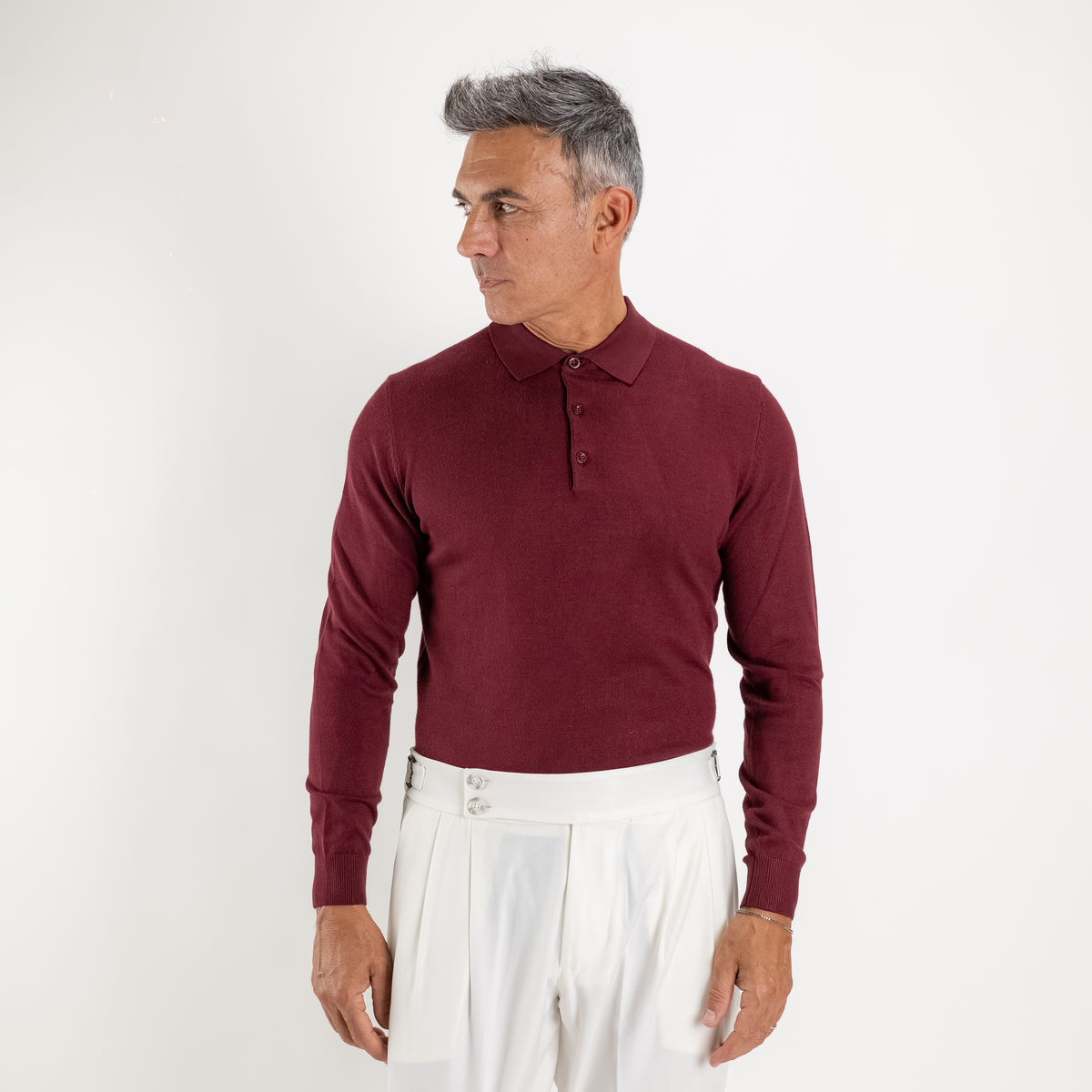 Polo de hilo de manga larga - Burdeos