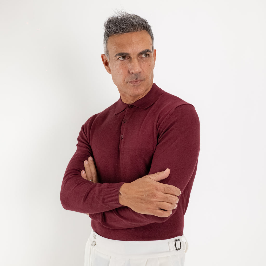 Polo de hilo de manga larga - Burdeos