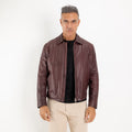 Giacca in Vera Pelle Vegetale con Colletto Classico - Bordeaux