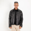 Giacca Overshirt in Vera Pelle con Bottoni - Nero