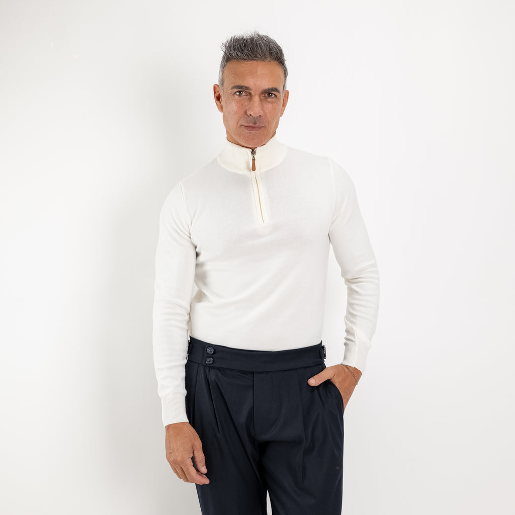 Pull col montant zippé - Crème