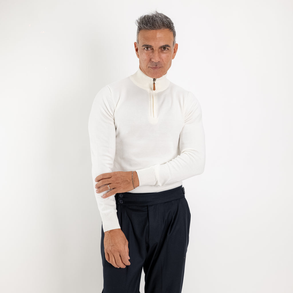 Pull col montant zippé - Crème