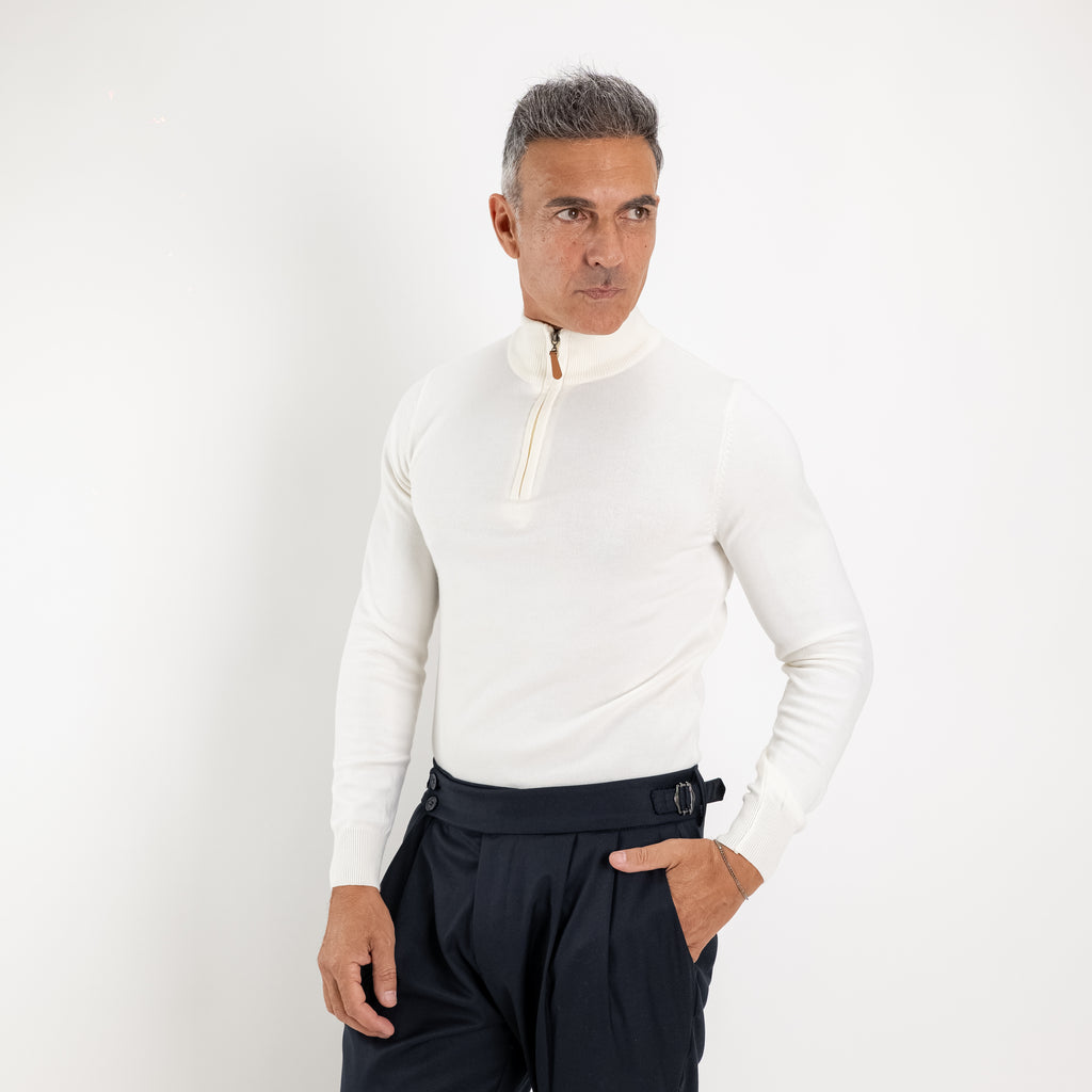 Pull col montant zippé - Crème