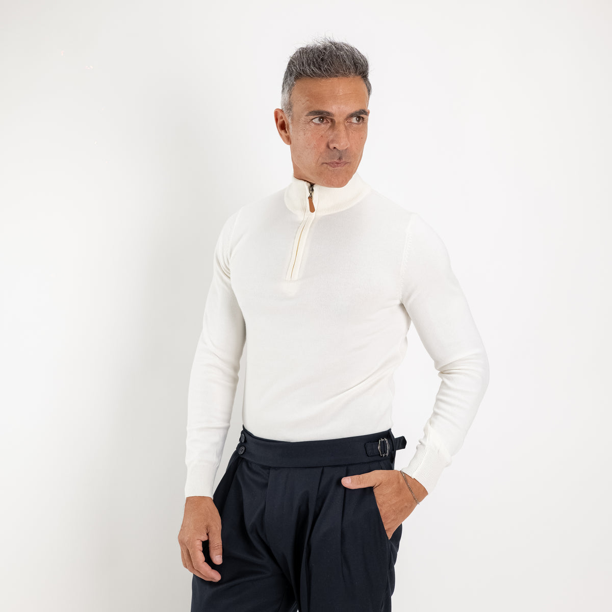 Pull col montant zippé - Crème