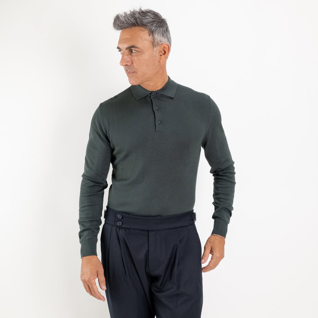 Polo de hilo de manga larga - Verde