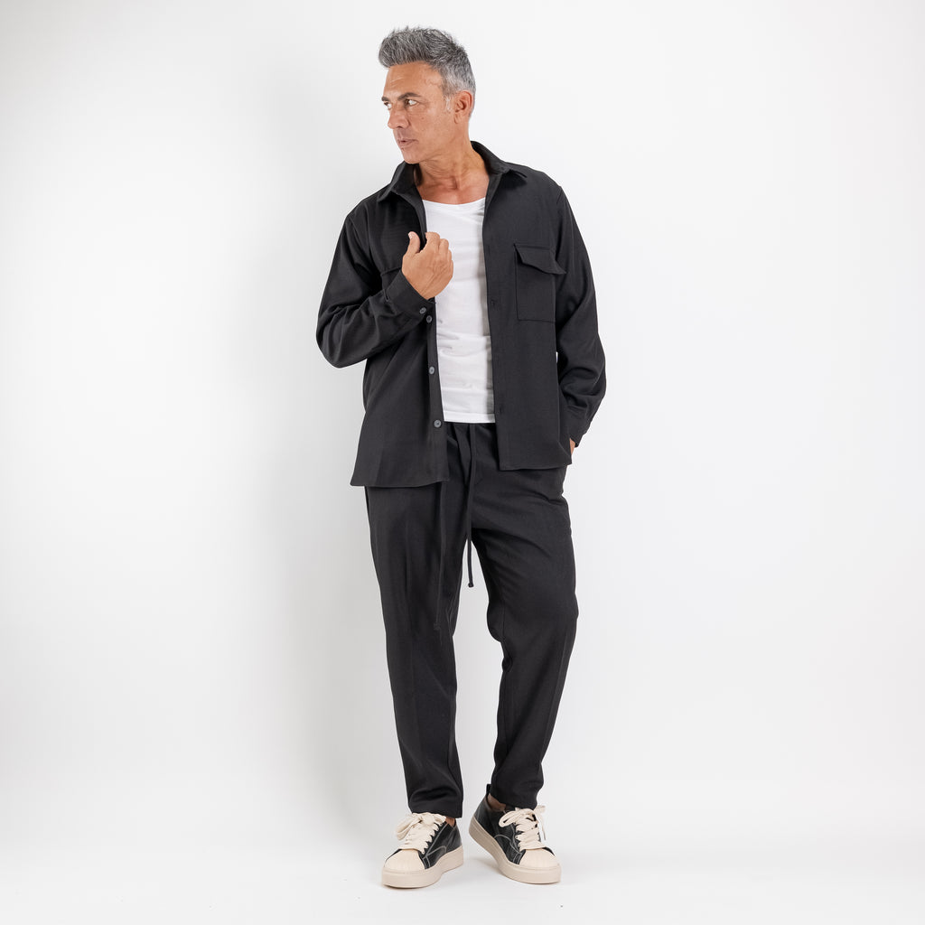 Coordinato con camicione multitasche - Nero