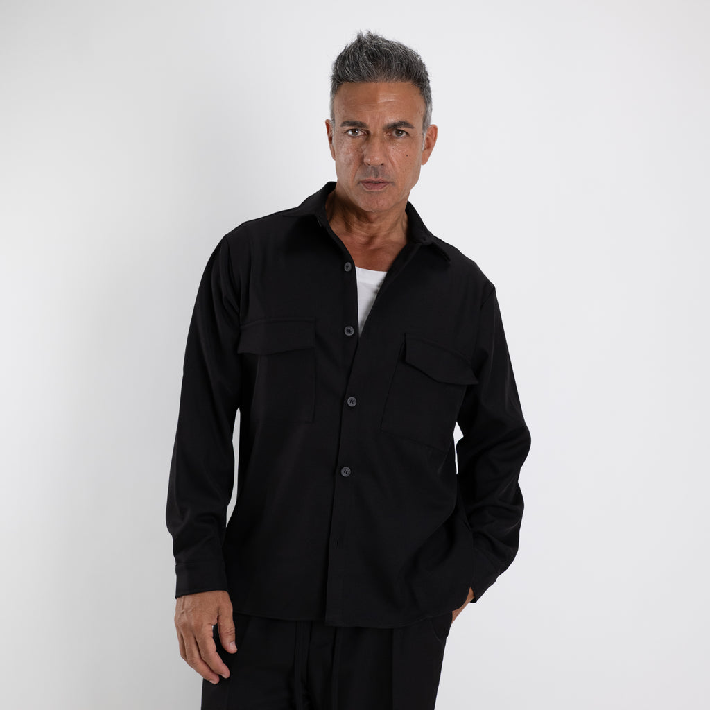 Coordinato con camicione multitasche - Nero