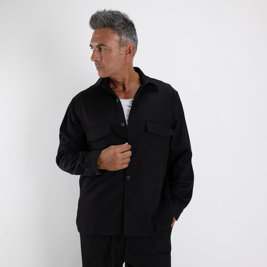 Coordinato con camicione multitasche - Nero
