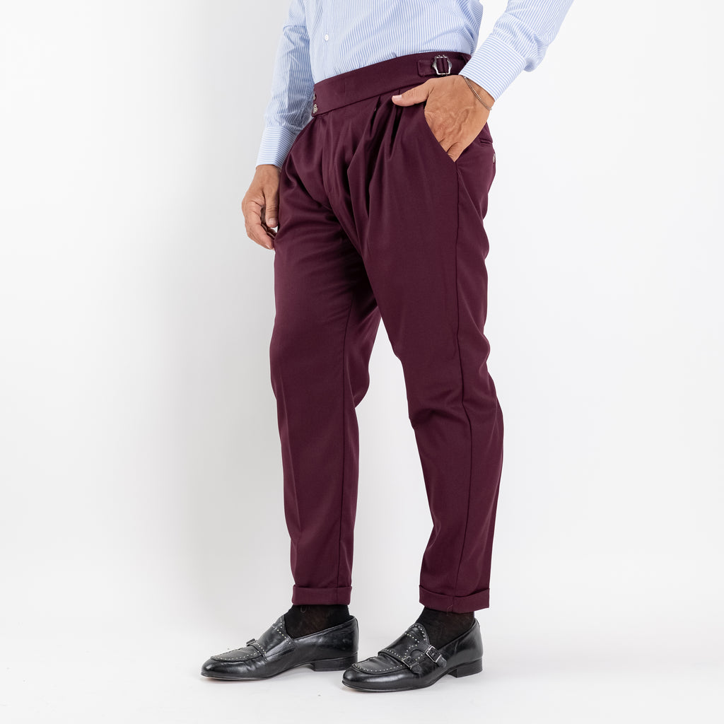 Pantalone con Fibbia laterale - Bordeaux