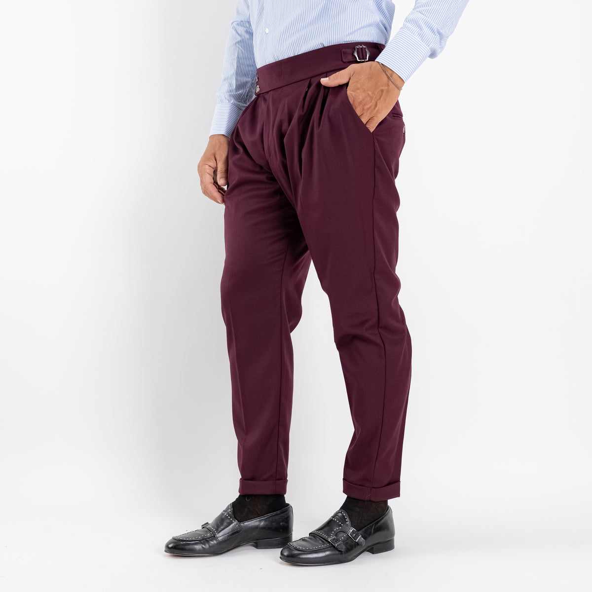 Pantalone con Fibbia laterale - Bordeaux