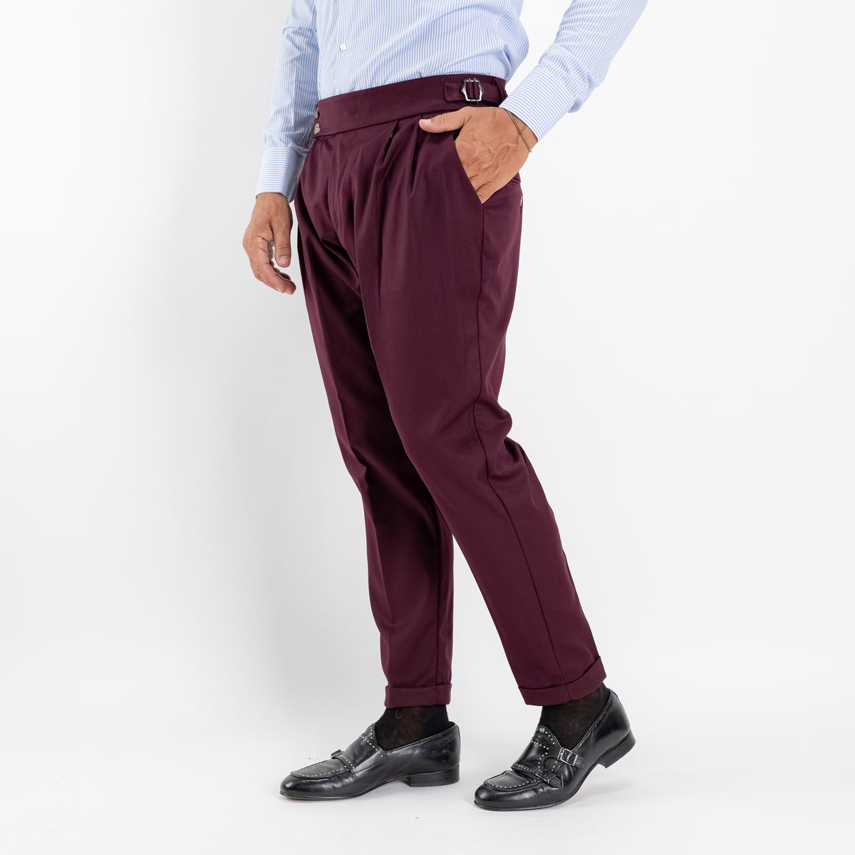 Pantalone con Fibbia laterale - Bordeaux