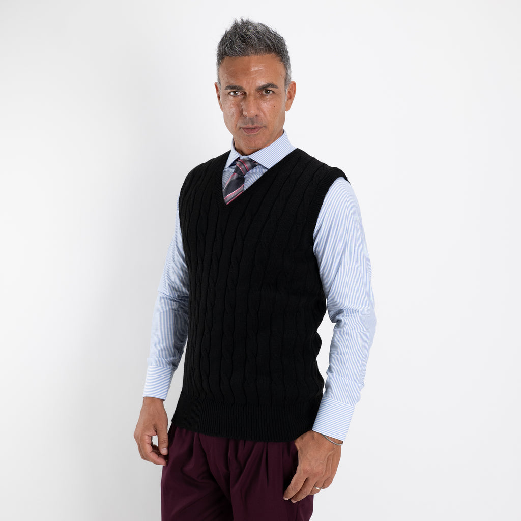 Gilet smanicato in filo maglia - Nero