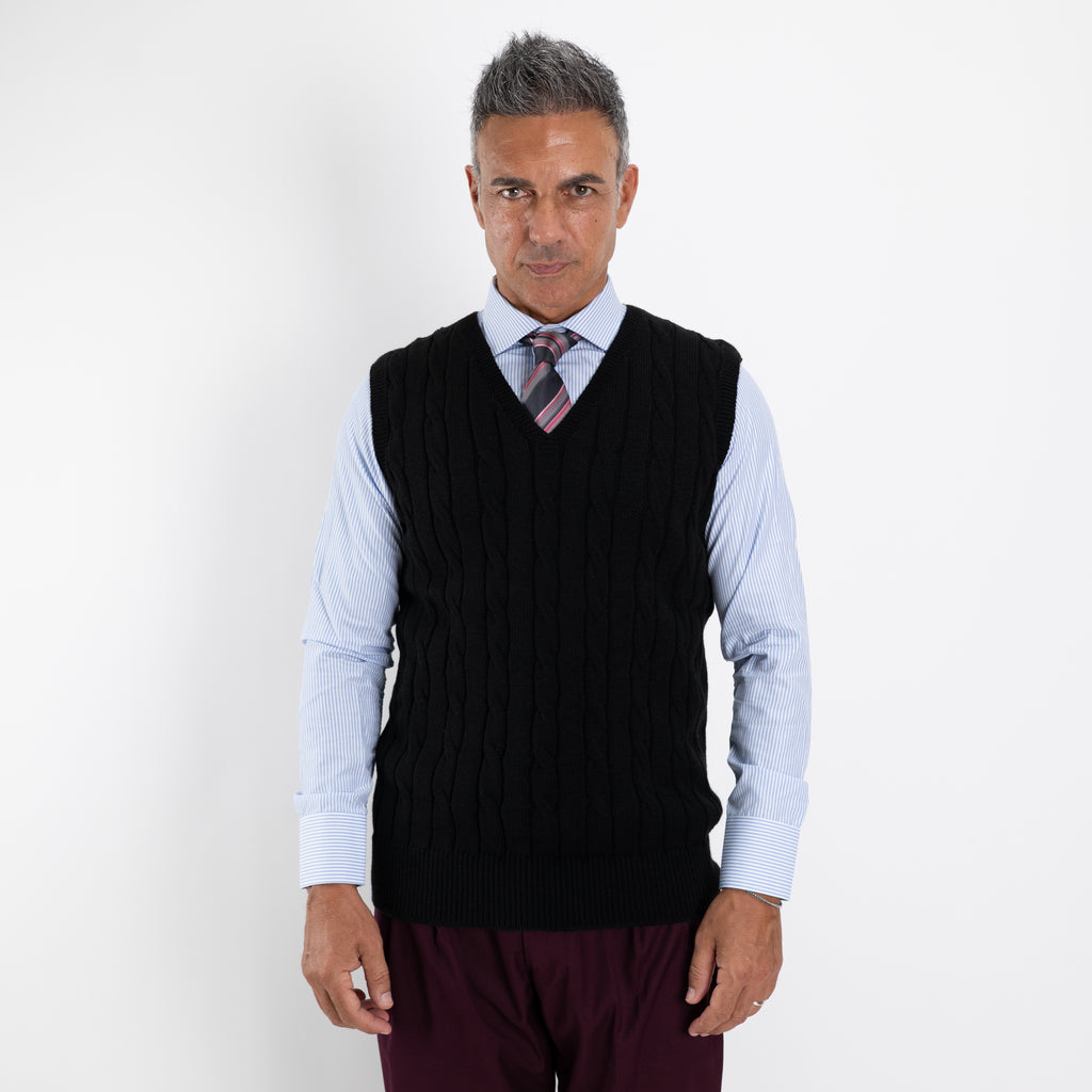 Gilet smanicato in filo maglia - Nero