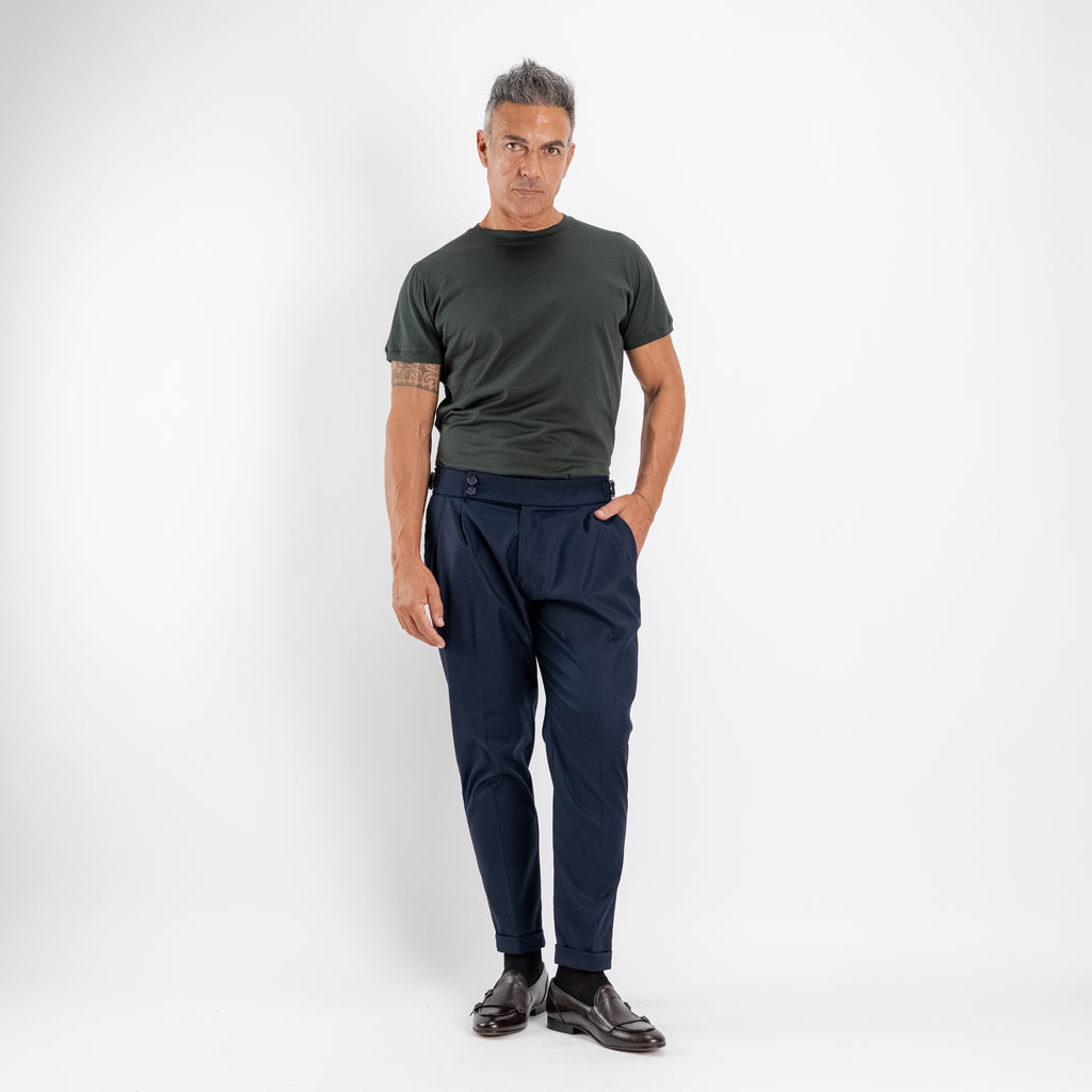 T-shirt in Filo di Scozia 2.0 con bordi a costina - Verde Militare