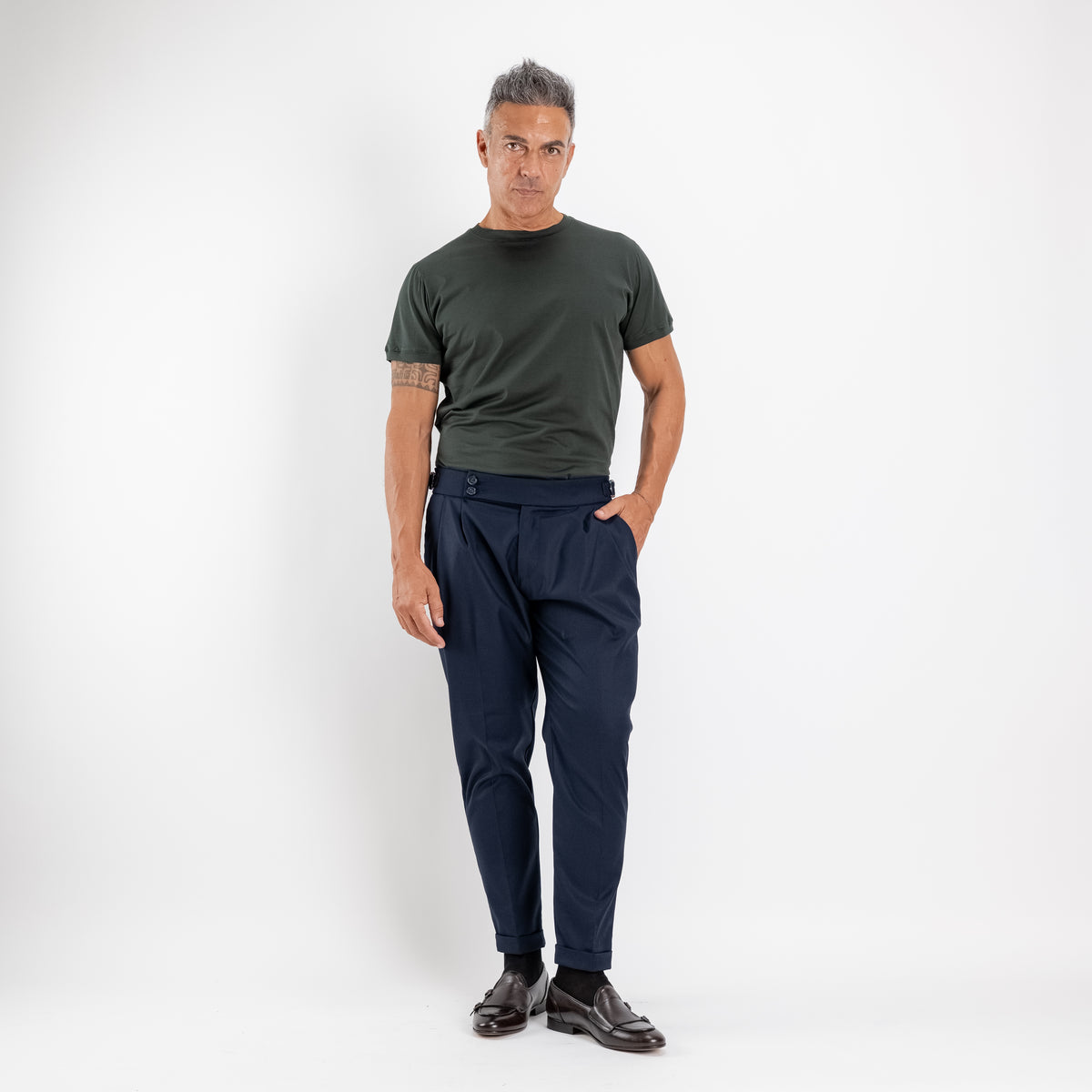 T-shirt in Filo di Scozia 2.0 con bordi a costina - Verde Militare