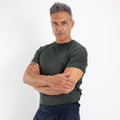 T-shirt in Filo di Scozia 2.0 con bordi a costina - Verde Militare