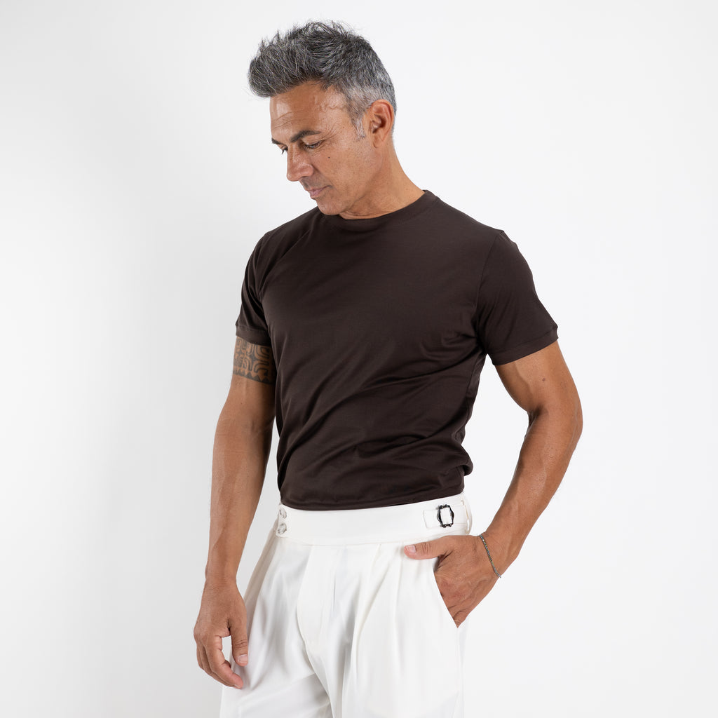 T-shirt in Filo di Scozia 2.0 con bordi a costina - Moro