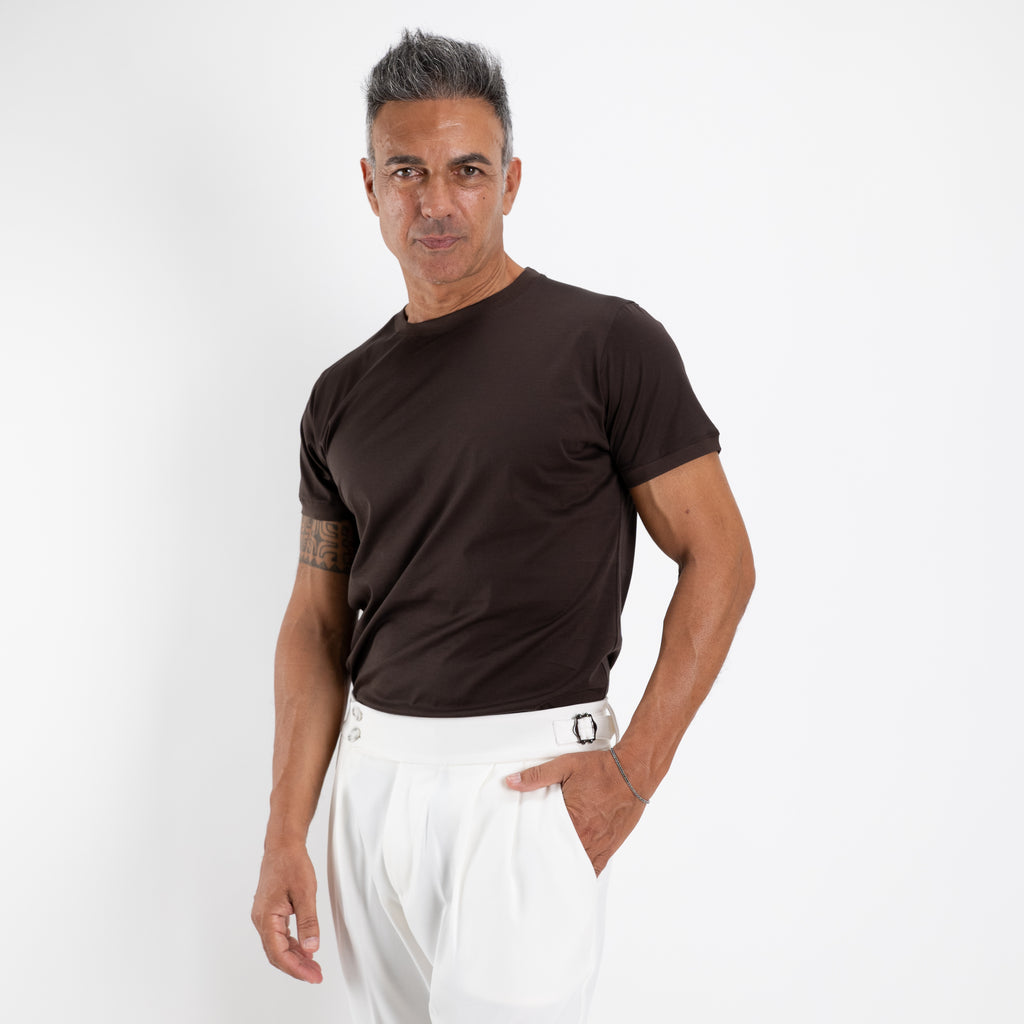 T-shirt in Filo di Scozia 2.0 con bordi a costina - Moro